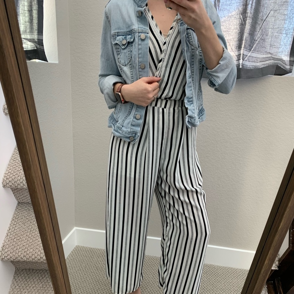 Black and white striped jumpsuit